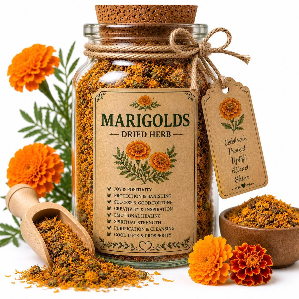 Herb Spell Jar + Spoon | Marigolds | Dried, Cut & Sifted | Tagetes Erecta | 50ML