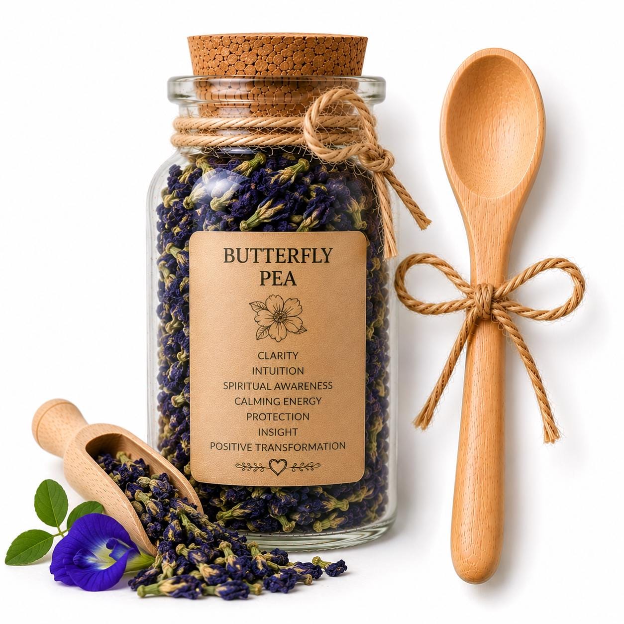 Herb Spell Jar + Spoon | Butterfly Pea | Dried, Cut & Sifted | Clitoria Ternatea | 50ML