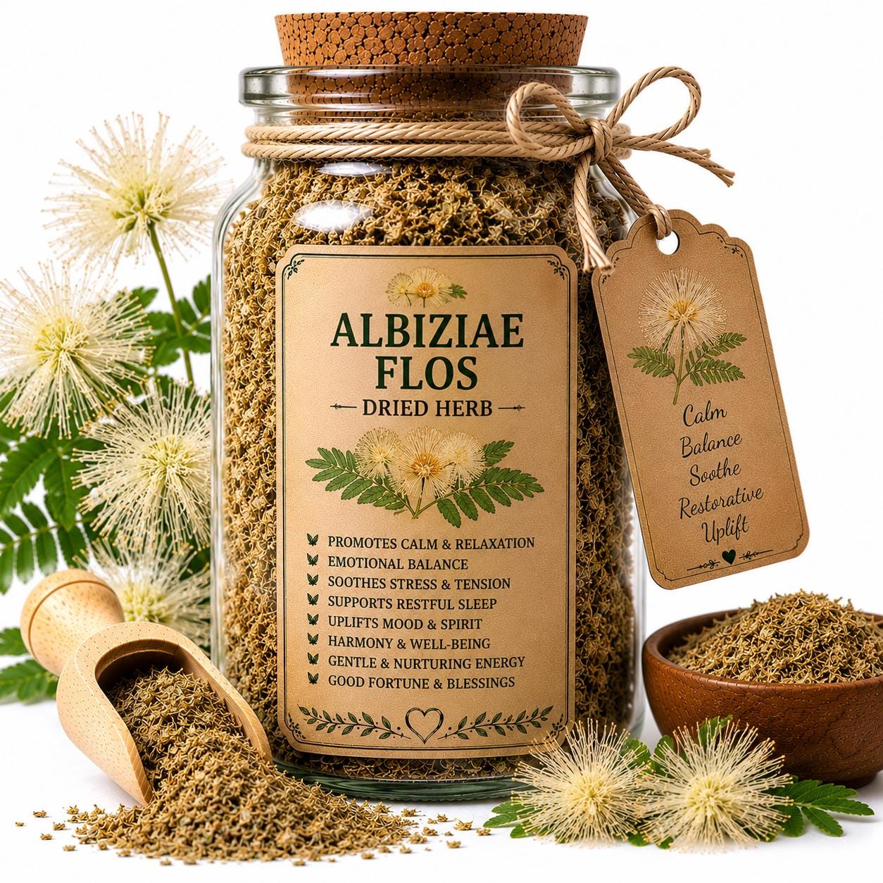 Herb Spell Jar + Spoon | Albiziae Flos | Dried, Cut & Sifted | Albizia Julibrissin | 50ML