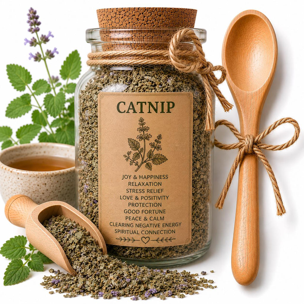 Herb Spell Jar + Spoon | Catnip | Dried, Cut & Sifted | Nepeta Cataria | 50ML