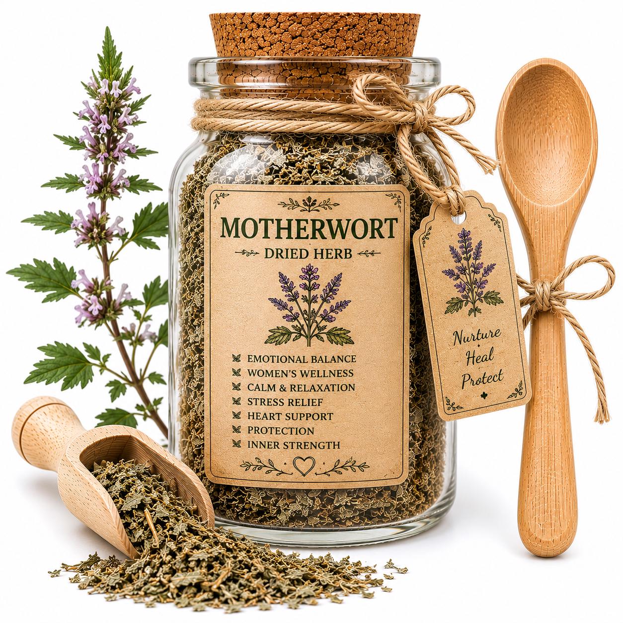 Herb Spell Jar + Spoon | Motherwort | Dried, Cut & Sifted | Leonurus Cardiaca | 50ML