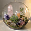 Crystals + Decor | Custom | Medium Sized Tabletop Scenic Crystal + Plant Terrarium Garden | 10 Premium Crystals