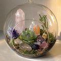 Crystals + Decor | Custom | Medium Sized Tabletop Scenic Crystal + Plant Terrarium Garden | 10 Premium Crystals