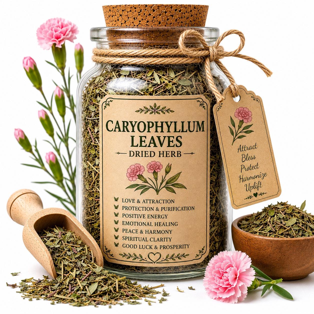Herb Spell Jar + Spoon | Caryophyllum Leaves | Dried, Cut & Sifted | Dianthus Caryophyllus | 50ML