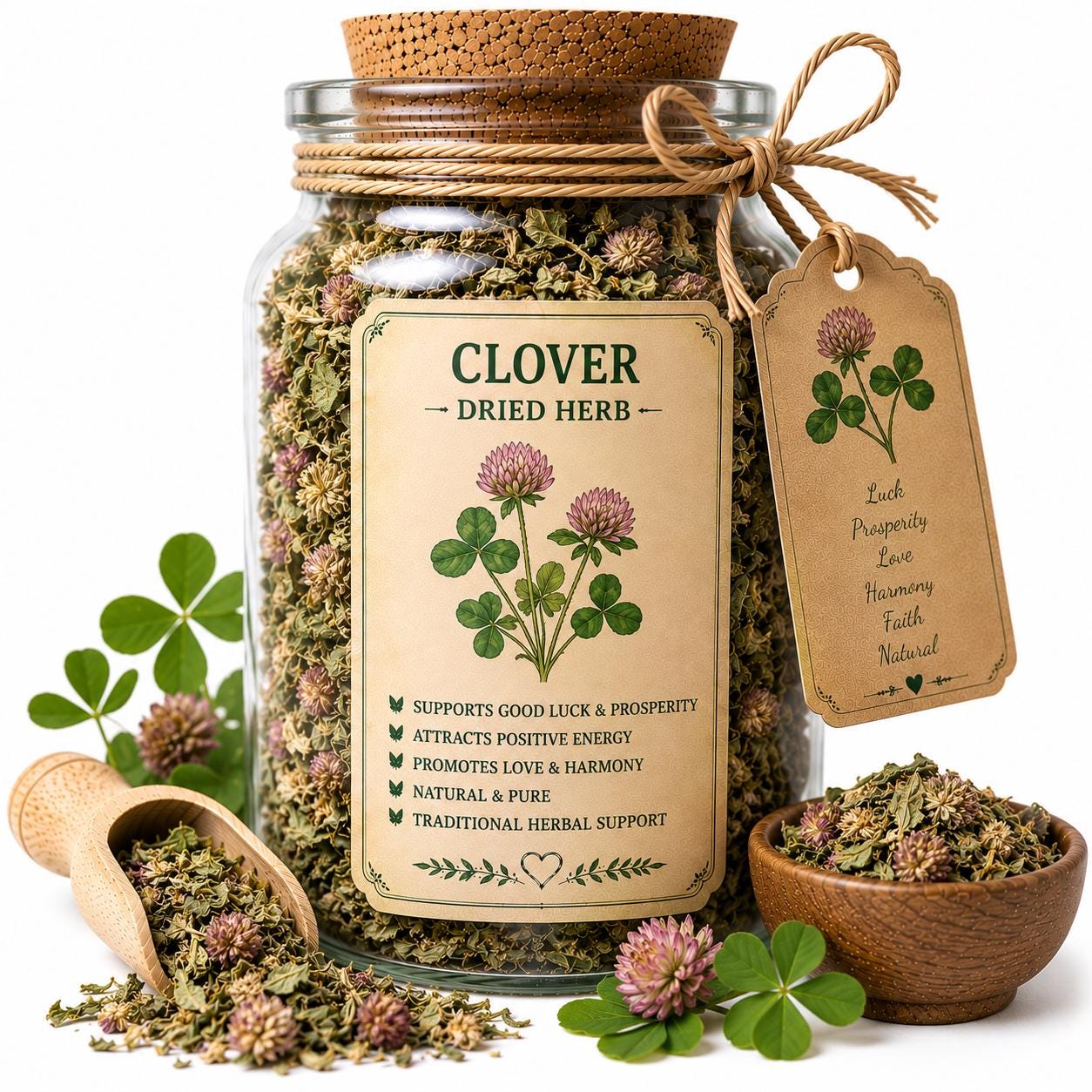 Spell Jar + Spoon | Clover | Dried, Cut & Sifted | Trifolium Pratense | 50ML