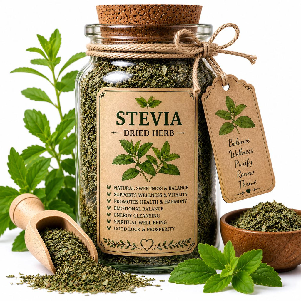 Herb Spell Jar + Spoon | Stevia | Dried, Cut & Sifted | Stevia Rebaudiana | 50ML