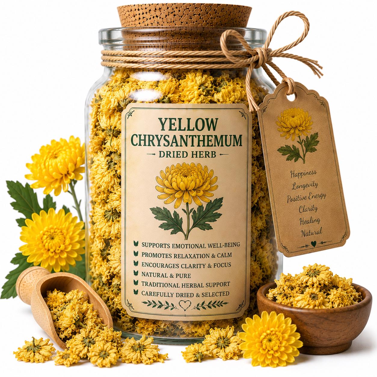 Herb Spell Jar + Spoon | Yellow Chrysanthemum | Dried, Cut & Sifted | Chrysanthemum Morifolium | 50ML