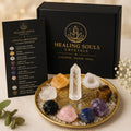 Crystal + Gifts | 9 Crystals Set + Gold Crystal Grid | 7 Chakra Crystal Grid Set  | 10 Pieces