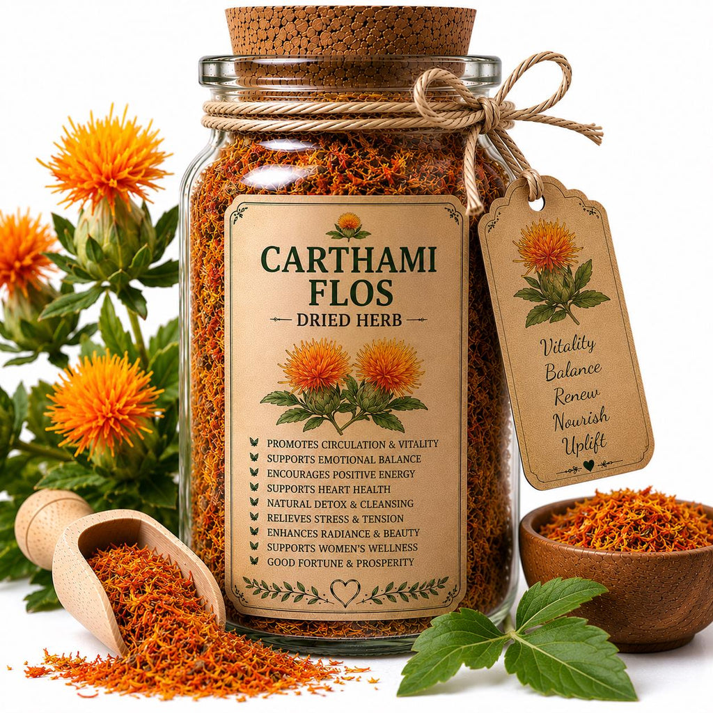 Herb Spell Jar + Spoon | Carthami Flos | Dried, Cut & Sifted | Carthamus Tinctorius | 50ML