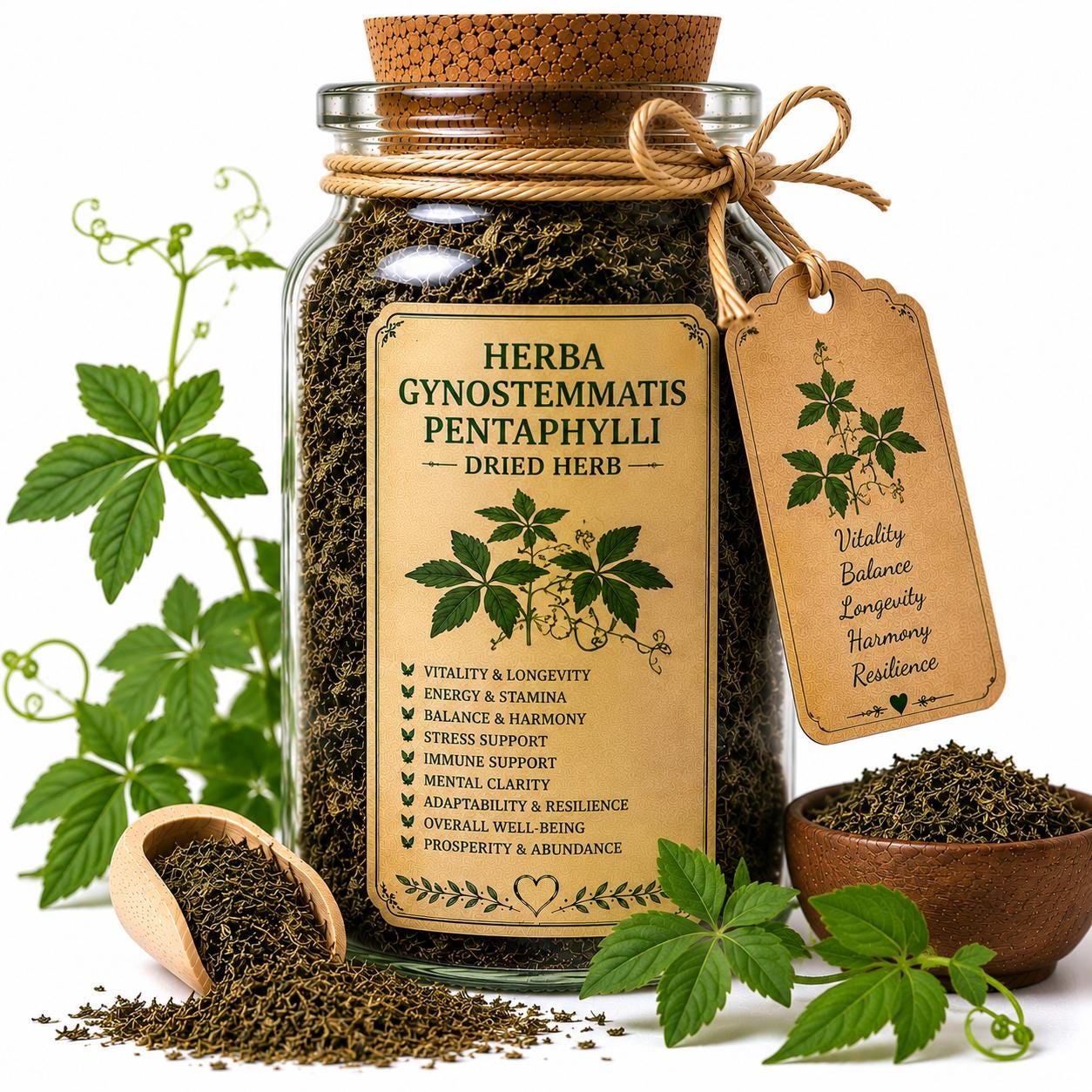 Herb Spell Jar + Spoon | Herba Gynostemmatis Pentaphylli | Dried, Cut & Sifted | Gynostemma Pentaphylluma | 50ML