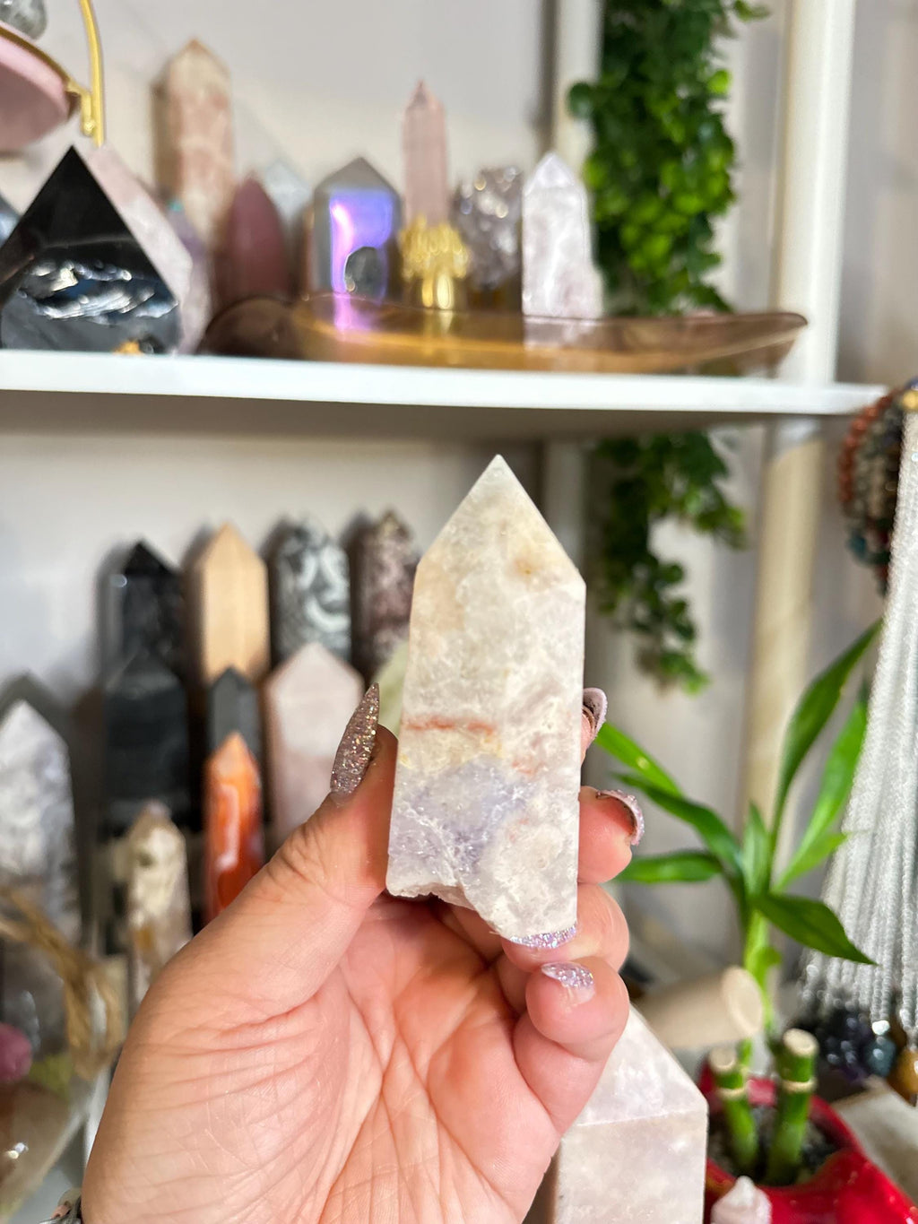 Crystal + Rocks| Beautiful | Pink Amethyst + Purple Flower Agate Tower | 3inch