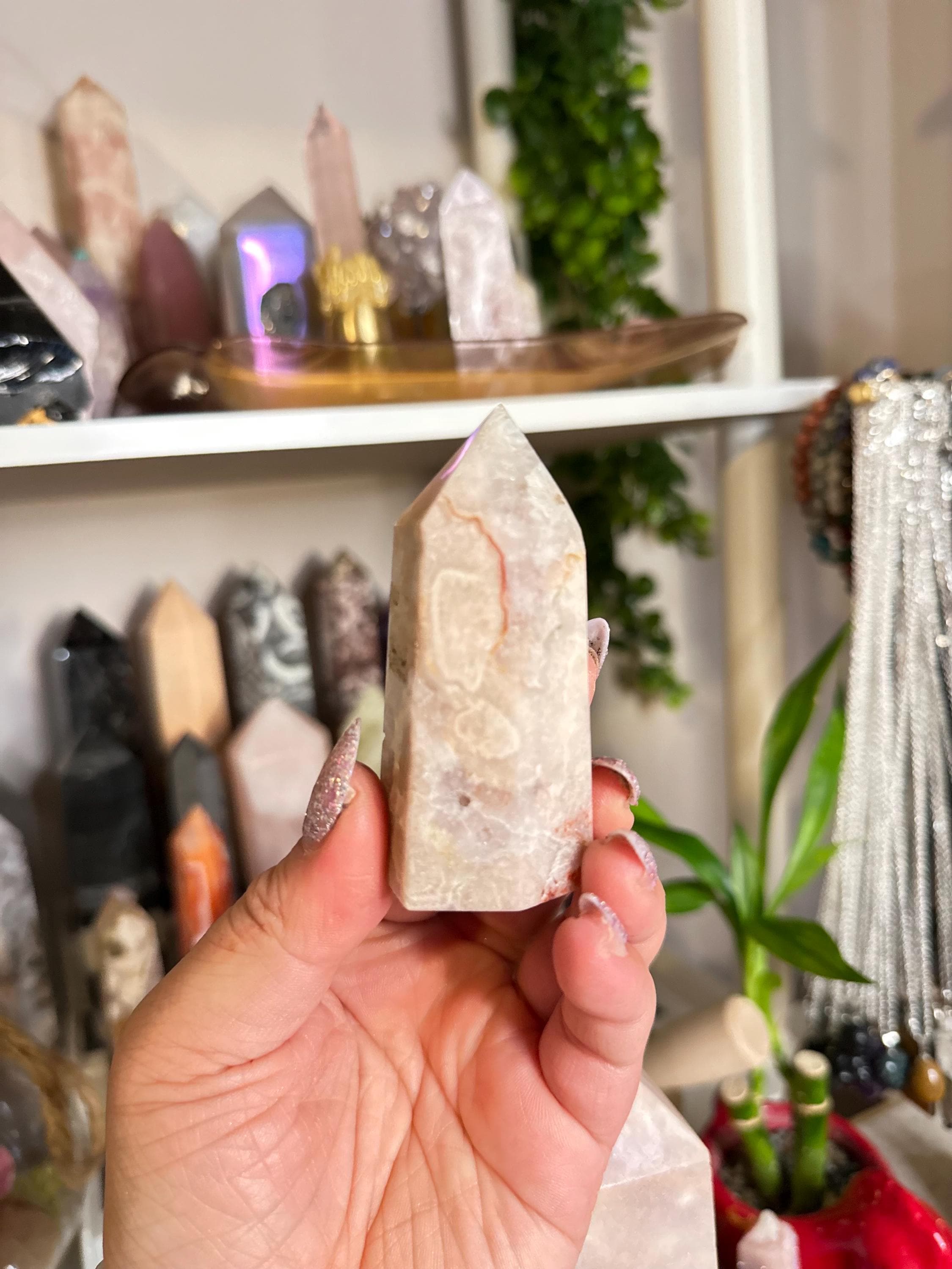 Crystal + Rocks| Beautiful | Pink Amethyst + Purple Flower Agate Tower | 3inch
