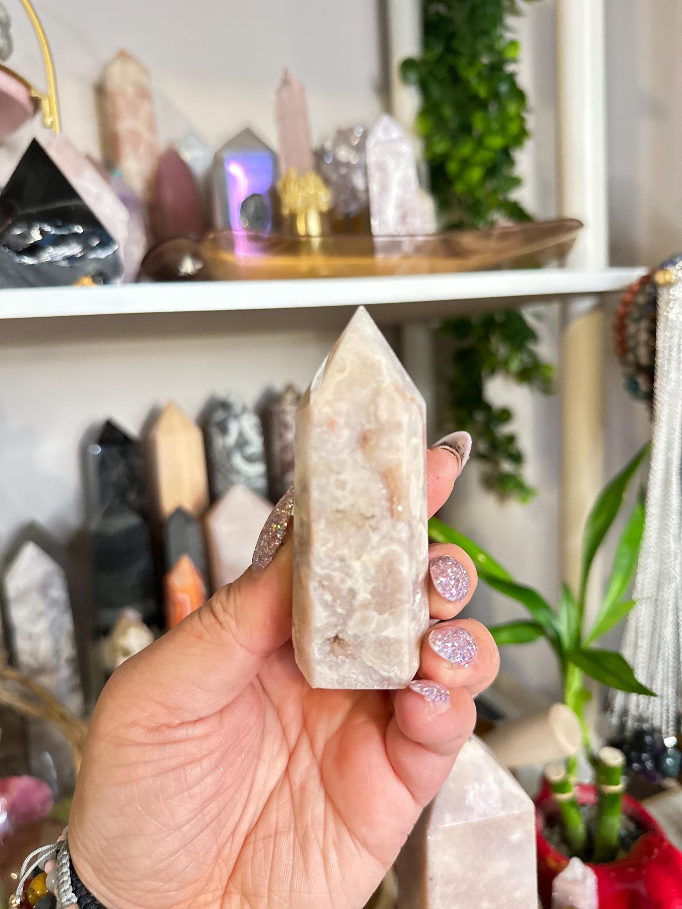 Crystal + Rocks| Beautiful | Pink Amethyst + Purple Flower Agate Tower | 3inch