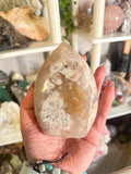 Crystal + Rocks | Large Polished | Pink Amethyst + Flower Agate Teardrop Freeform | 5in