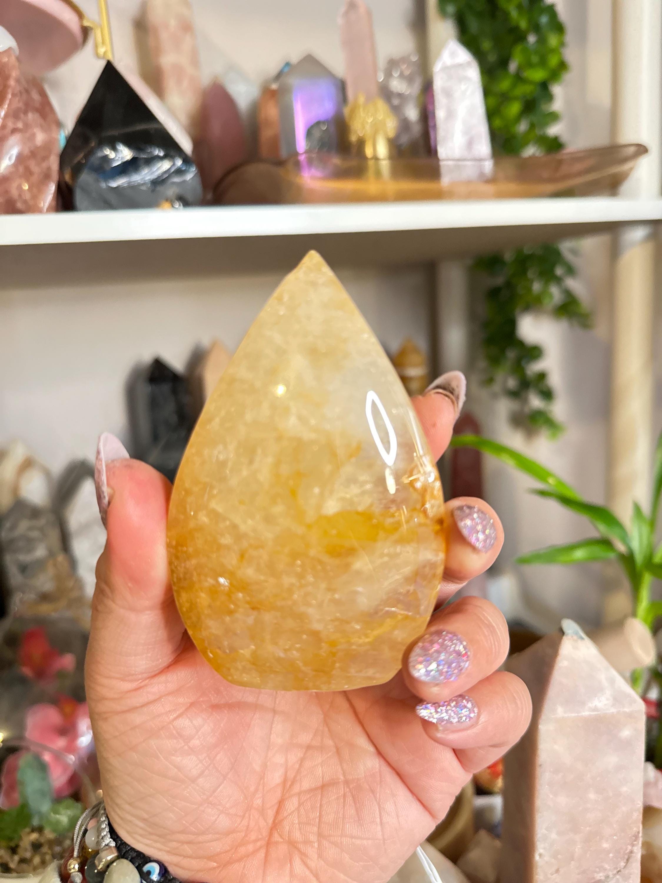 Crystal + Rocks | Large Polished | Stunning | Golden HealerTeardrop Freeform | 5in