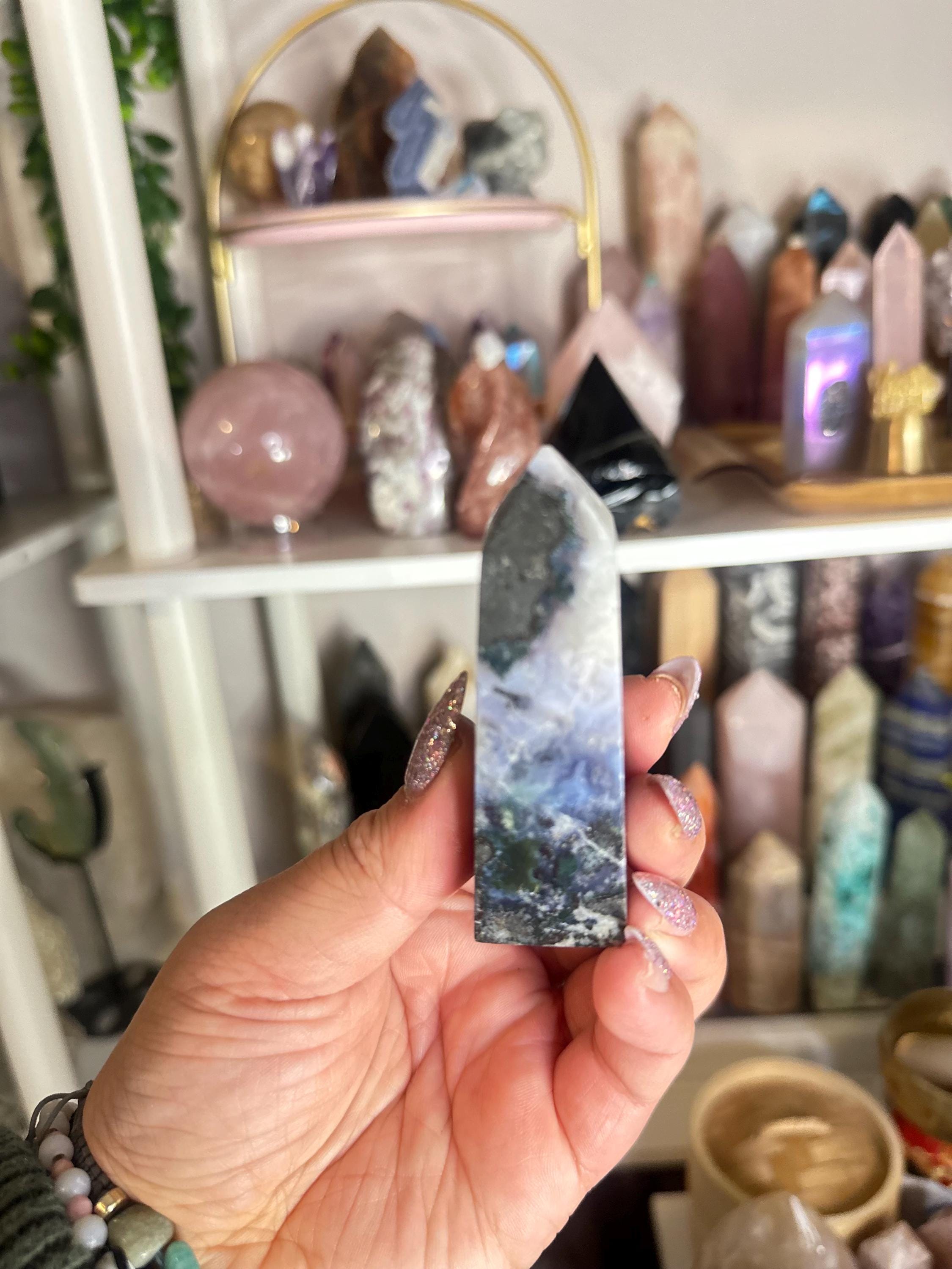 Crystal + Rocks | Obelisk | Blue Moss Agate Tower | 3inch