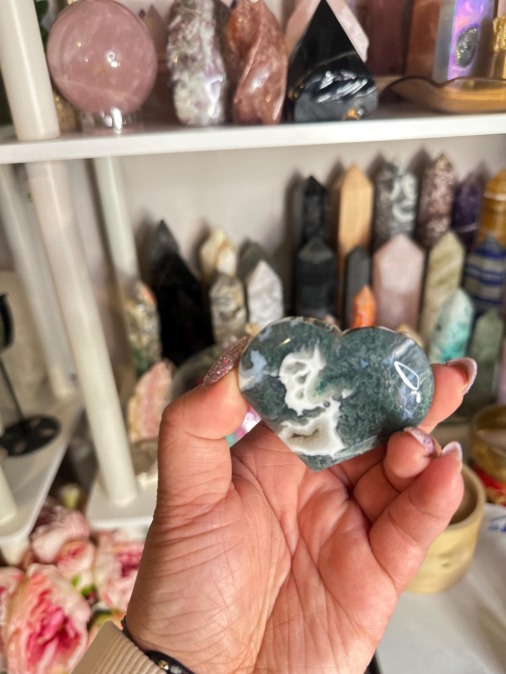 Crystal + Rocks | Polished | Blue Moss Agate Heart | 2in