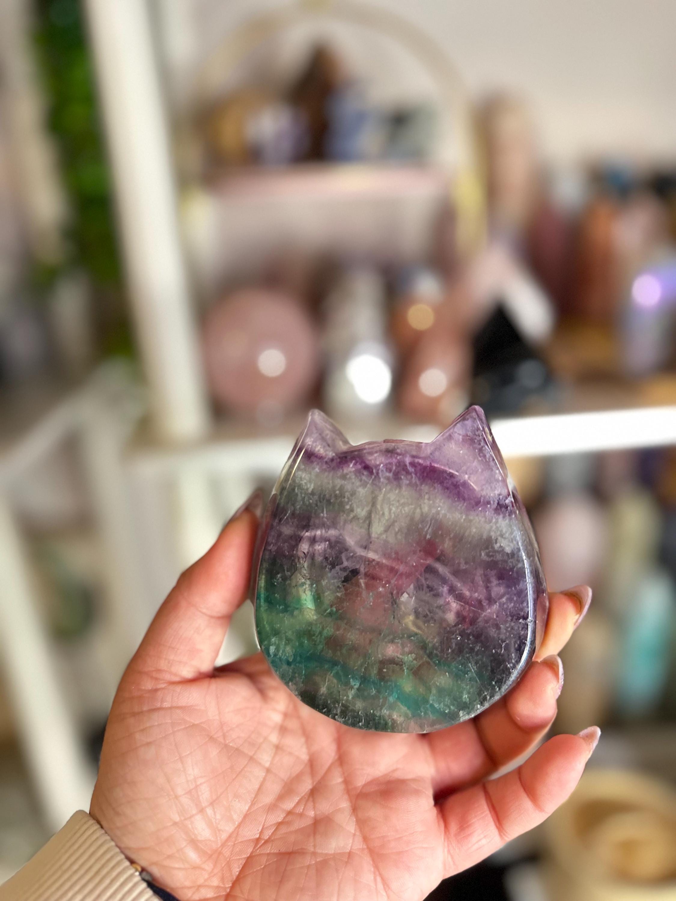 Crystal + Rocks | Polished | Rainbow Fluorite Kitty Cat Candy Dish | 3inch