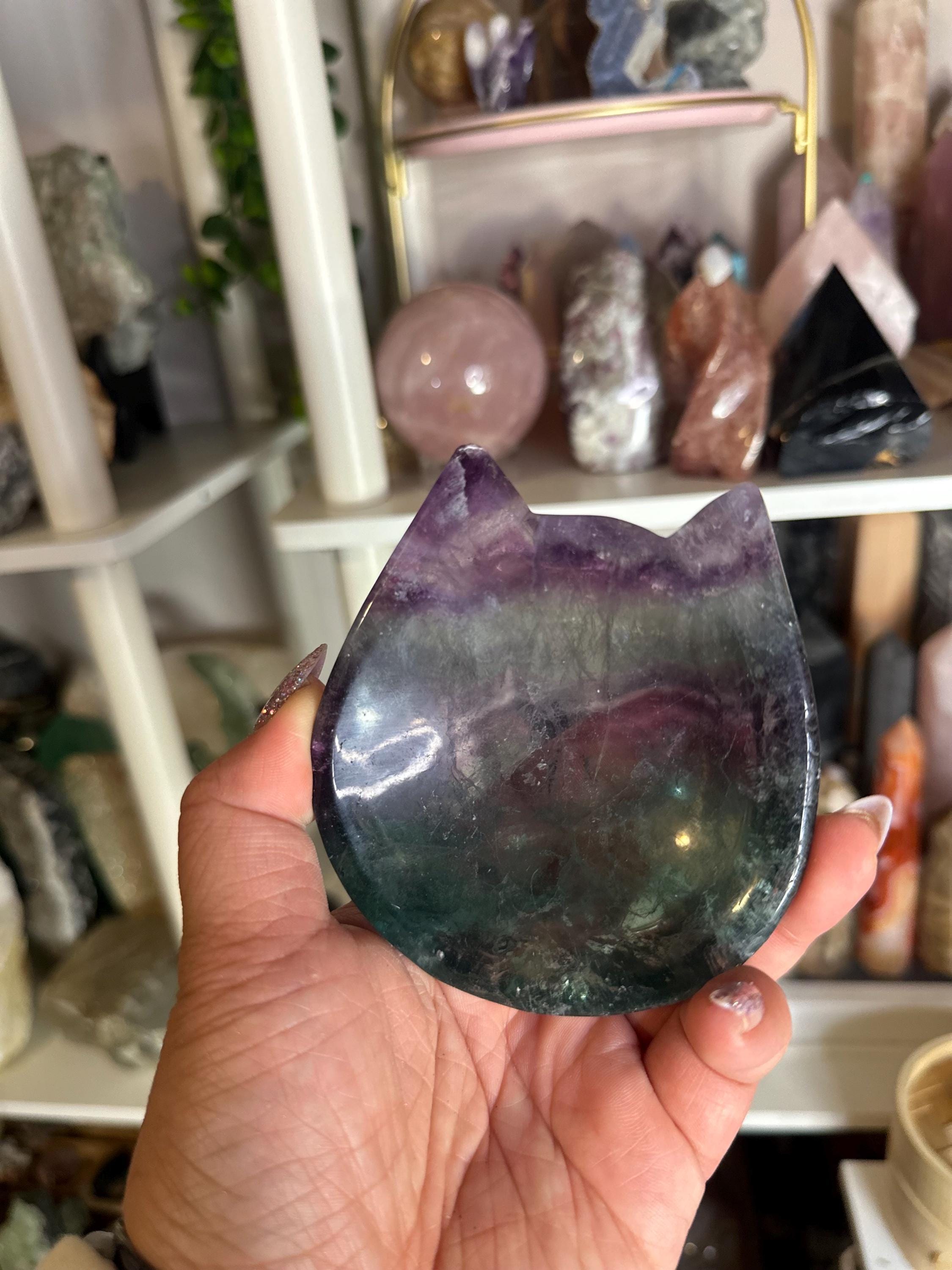 Crystal + Rocks | Polished | Rainbow Fluorite Kitty Cat Candy Dish | 3inch