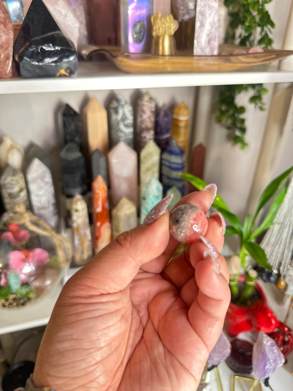 Crystal + Rocks | Super High Quality Polished | Rhodocrosite with Pyrite Mini Spheres | 1inch