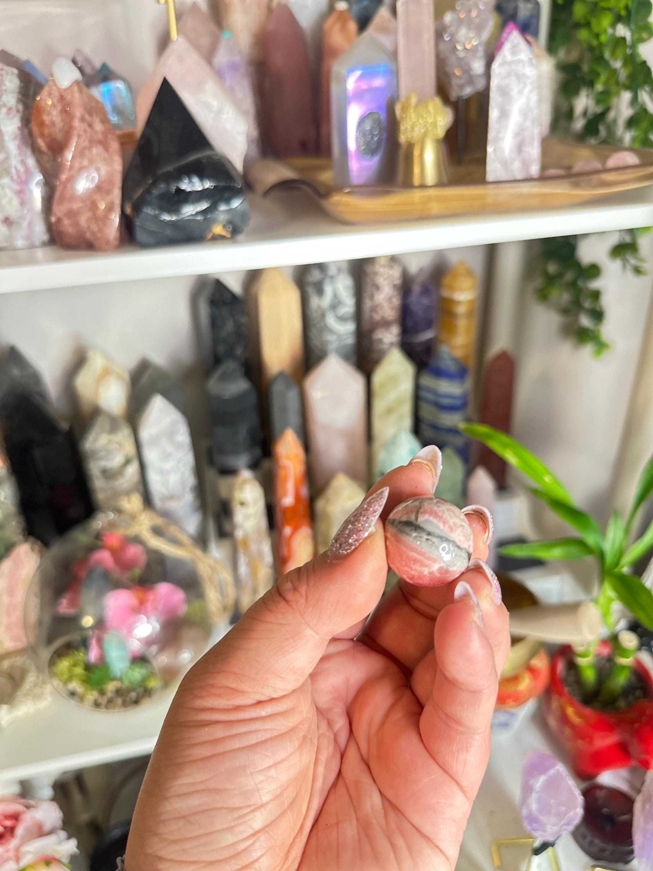 Crystal + Rocks | Super High Quality Polished | Rhodocrosite with Pyrite Mini Spheres | 1inch