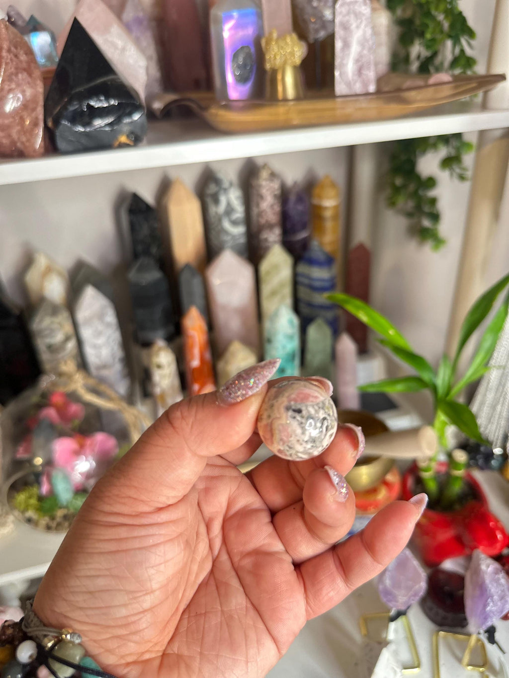 Crystal + Rocks | Super High Quality Polished | Rhodocrosite with Pyrite Mini Spheres | 1inch
