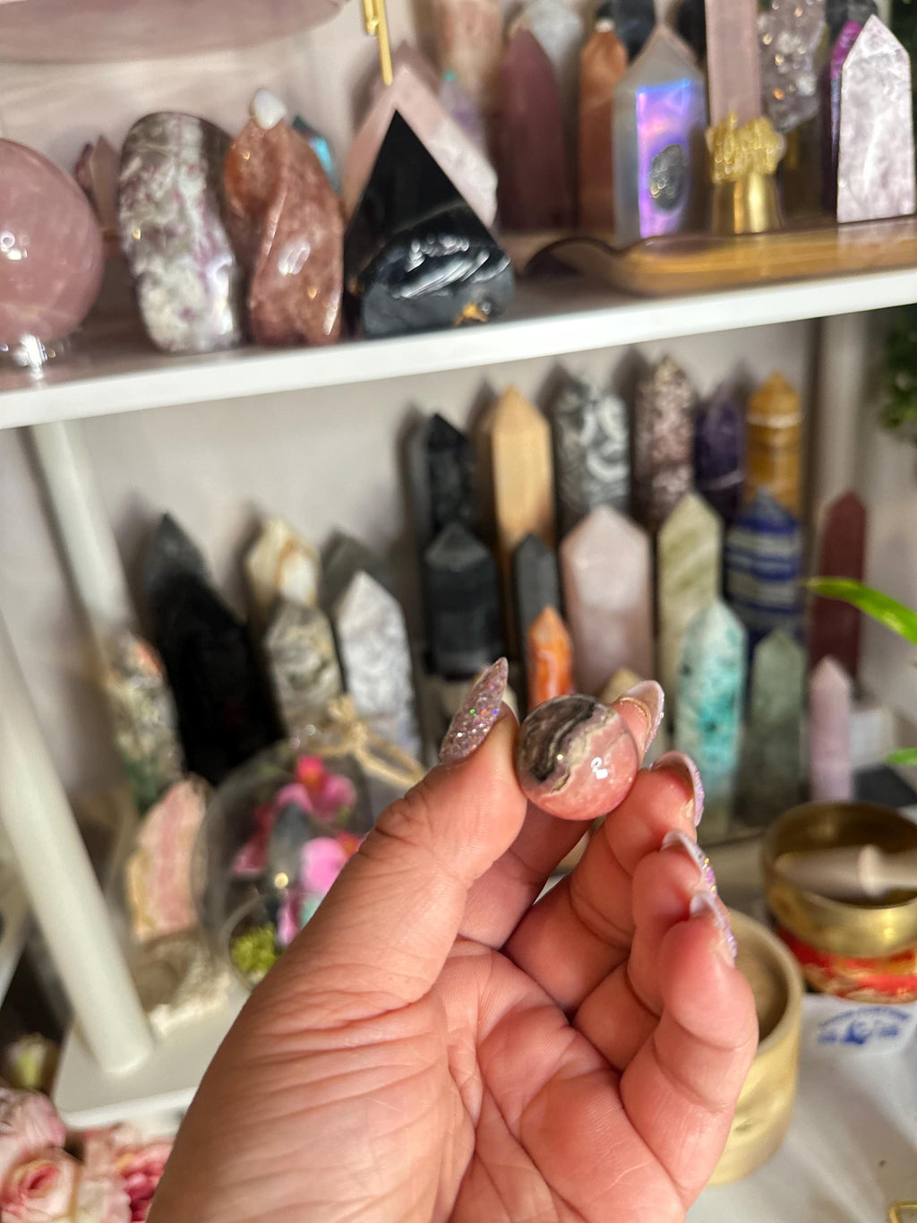 Crystal + Rocks | Super High Quality Polished | Rhodocrosite with Pyrite Mini Spheres | 1inch