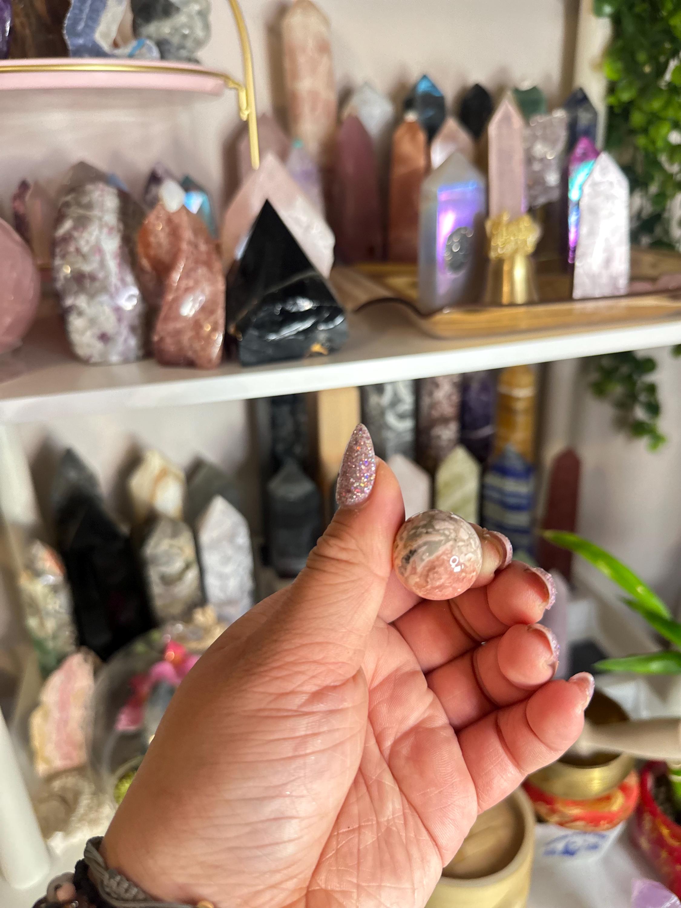 Crystal + Rocks | Super High Quality Polished | Rhodocrosite with Pyrite Mini Spheres | 1inch