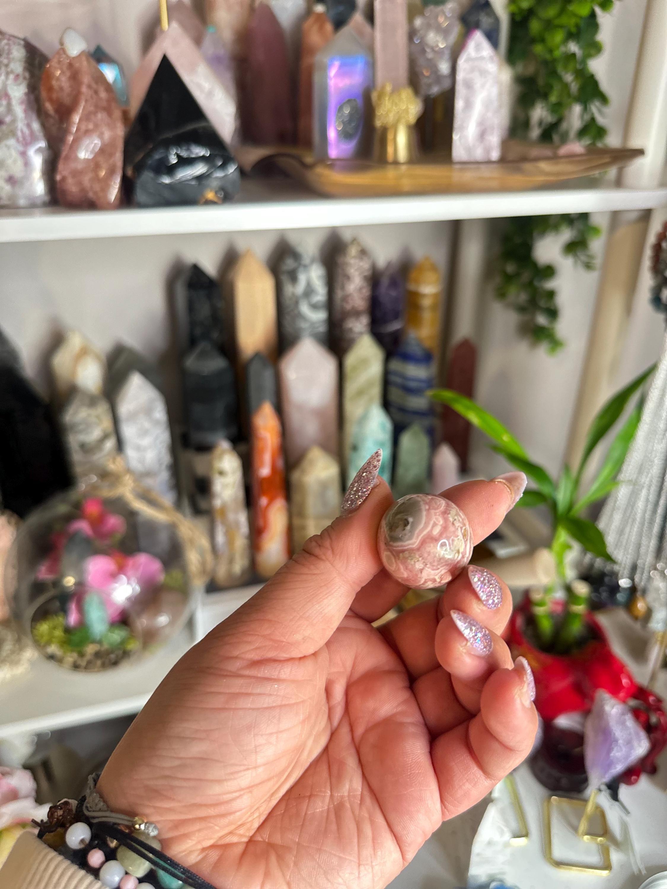 Crystal + Rocks | Super High Quality Polished | Rhodocrosite with Pyrite Mini Spheres | 1inch