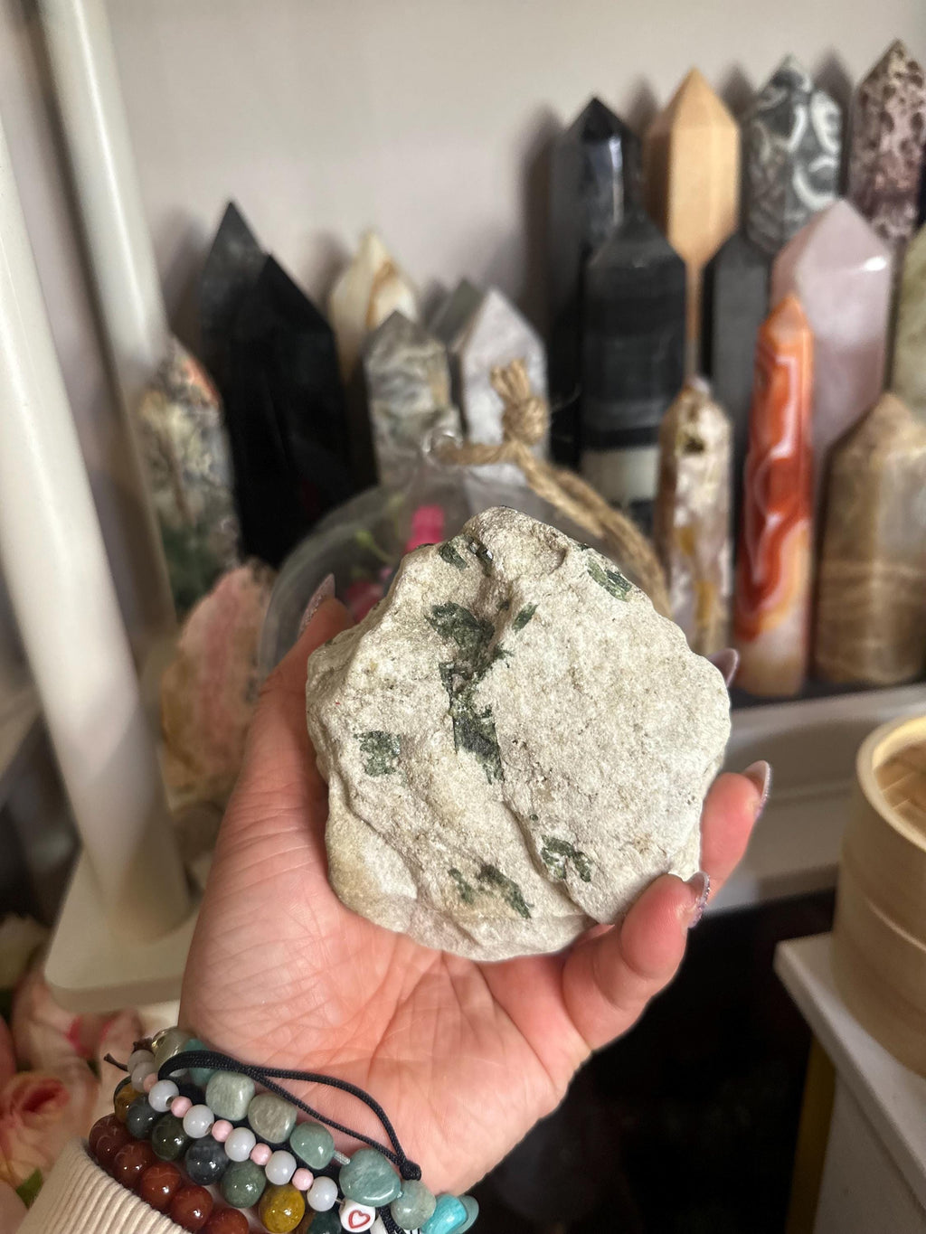 Crystal + Rocks | Raw | Green Tourmaline on Quartz | 4inch