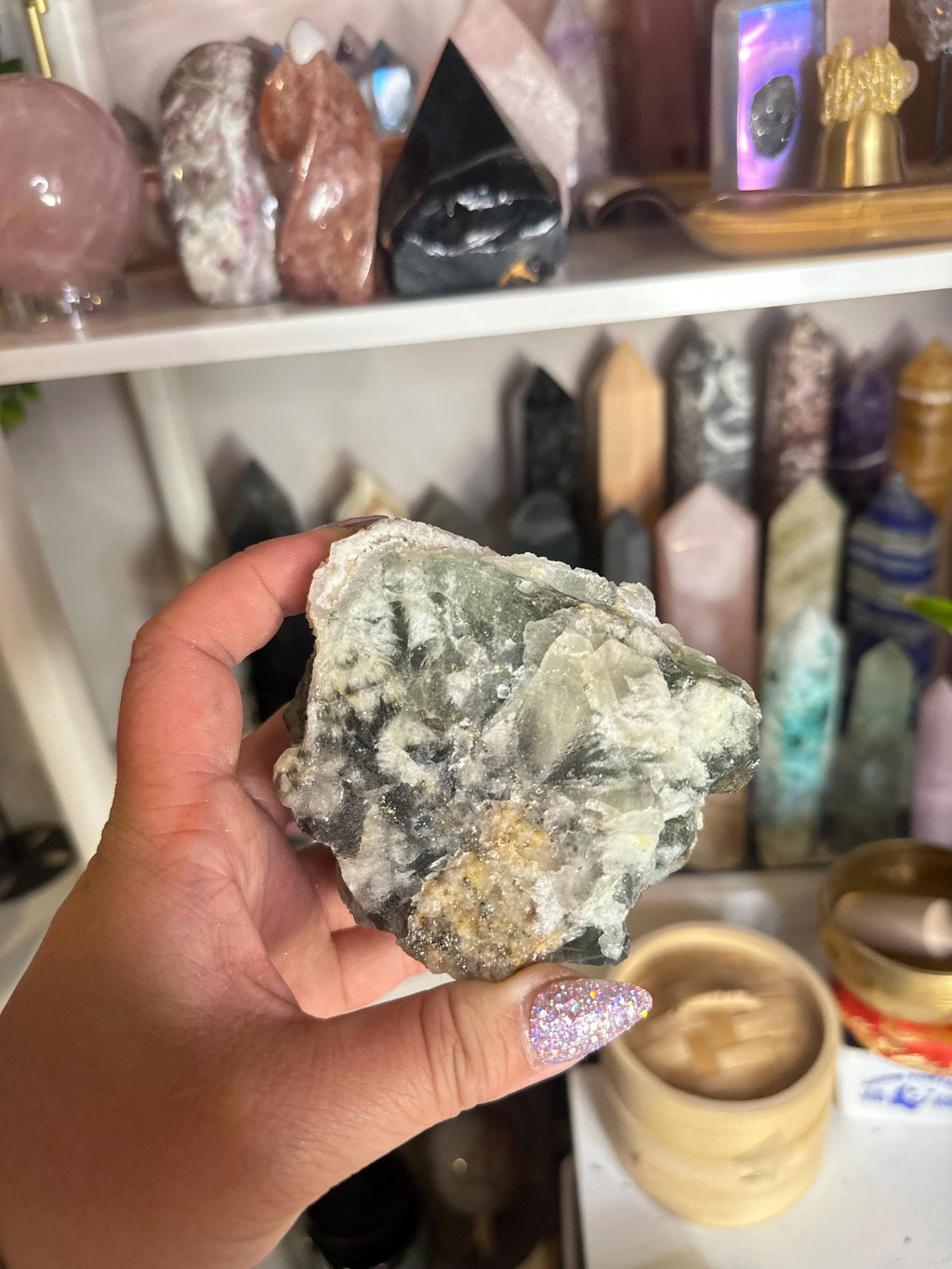 Crystal + Rocks | Raw | Green Cubic Fluorite on Calcite | 4inch