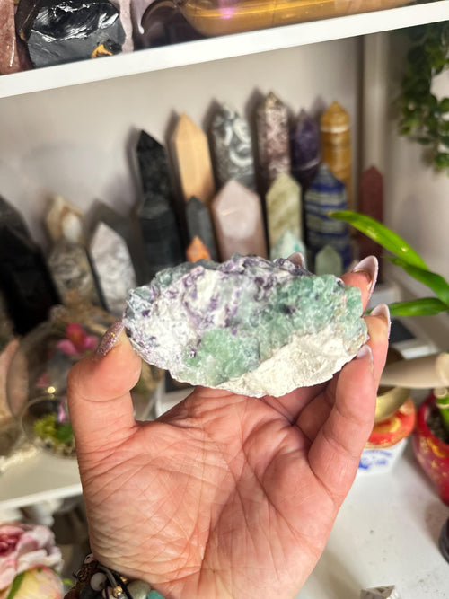 Crystal + Rocks | Gorgeous Two Toned | Purple + Green Cubic Fluorite Speciman | 3inch