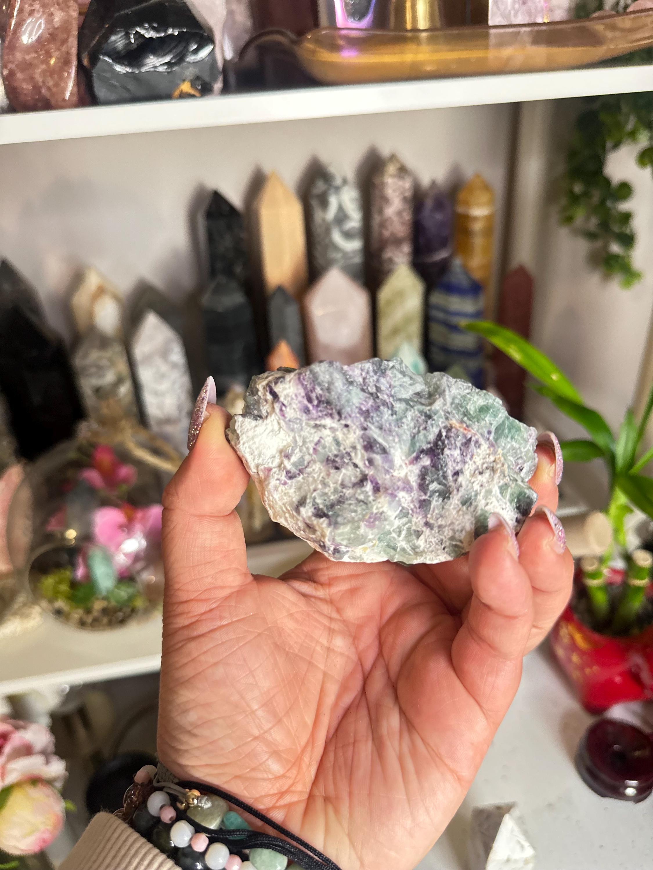 Crystal + Rocks | Gorgeous Two Toned | Purple + Green Cubic Fluorite Speciman | 3inch