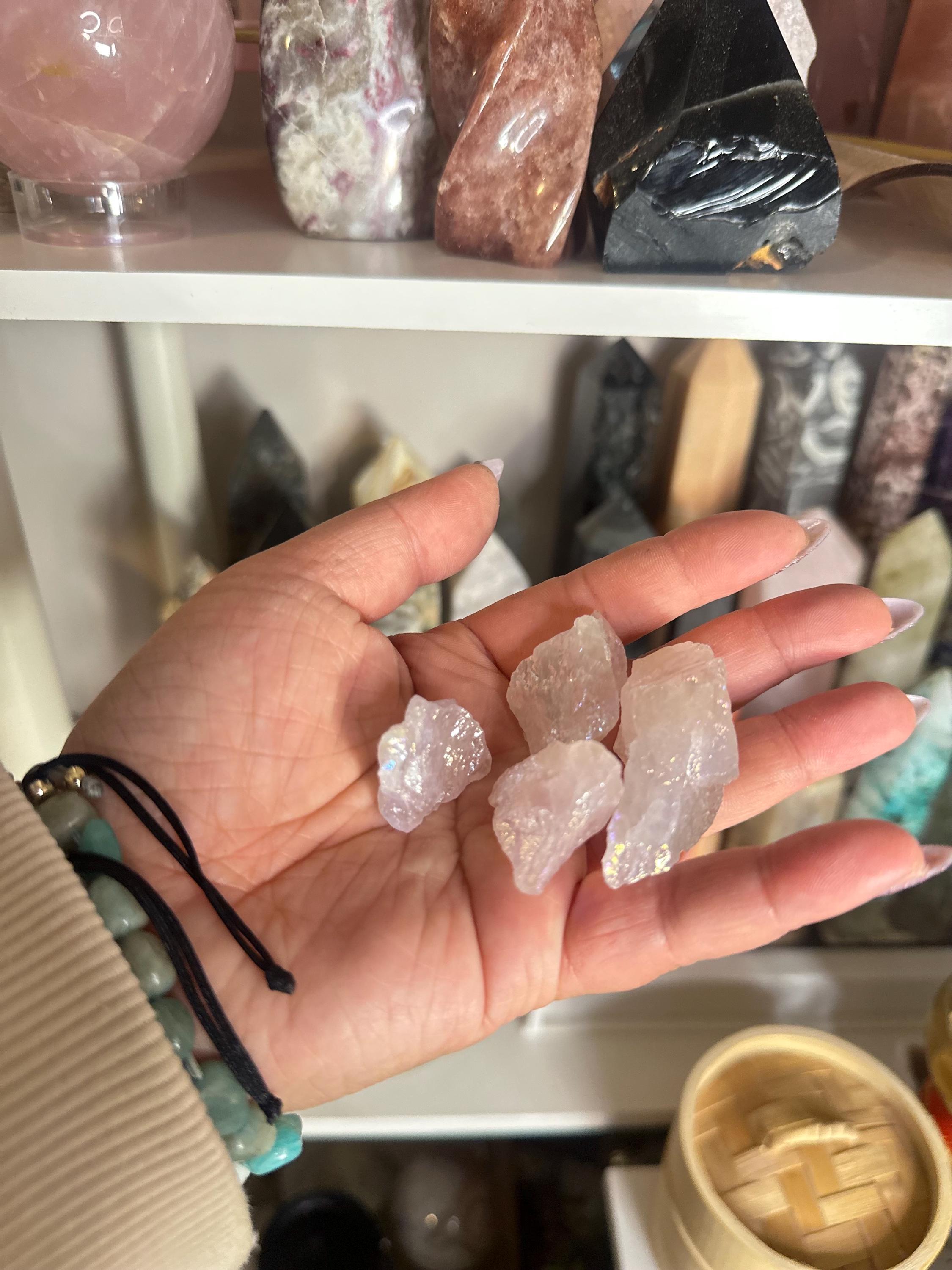 Crystal + Rocks| Bundle of 4 | Angel Aura | Raw Rose Quartz  | 1inch