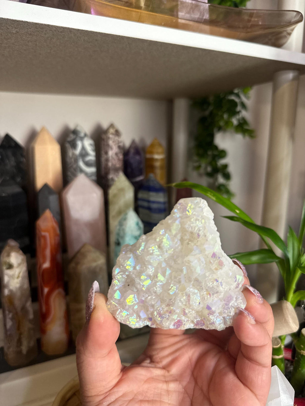 Crystal + Rocks| Rainbow Dusted Angel Aura |  Quartz Cluster | 3inch