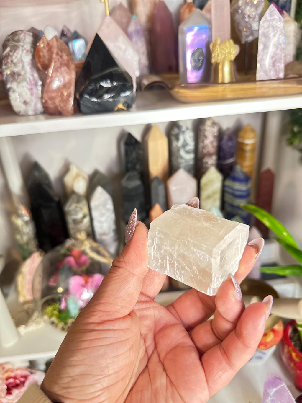Crystal + Rocks | Rare | Pink Peach Optical Calcite Large Cubes | 2in