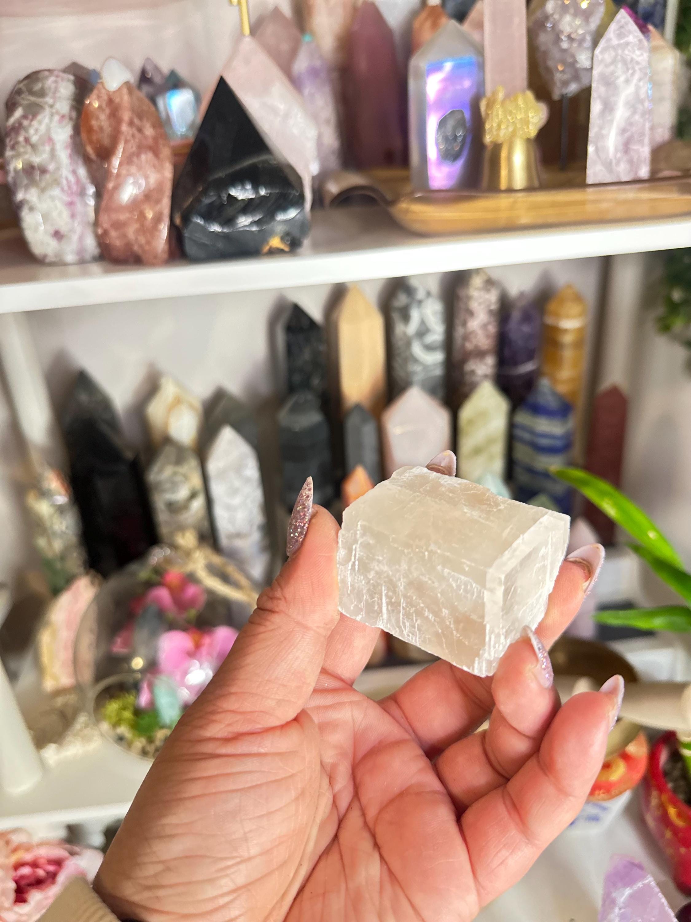 Crystal + Rocks | Rare | Pink Peach Optical Calcite Large Cubes | 2in