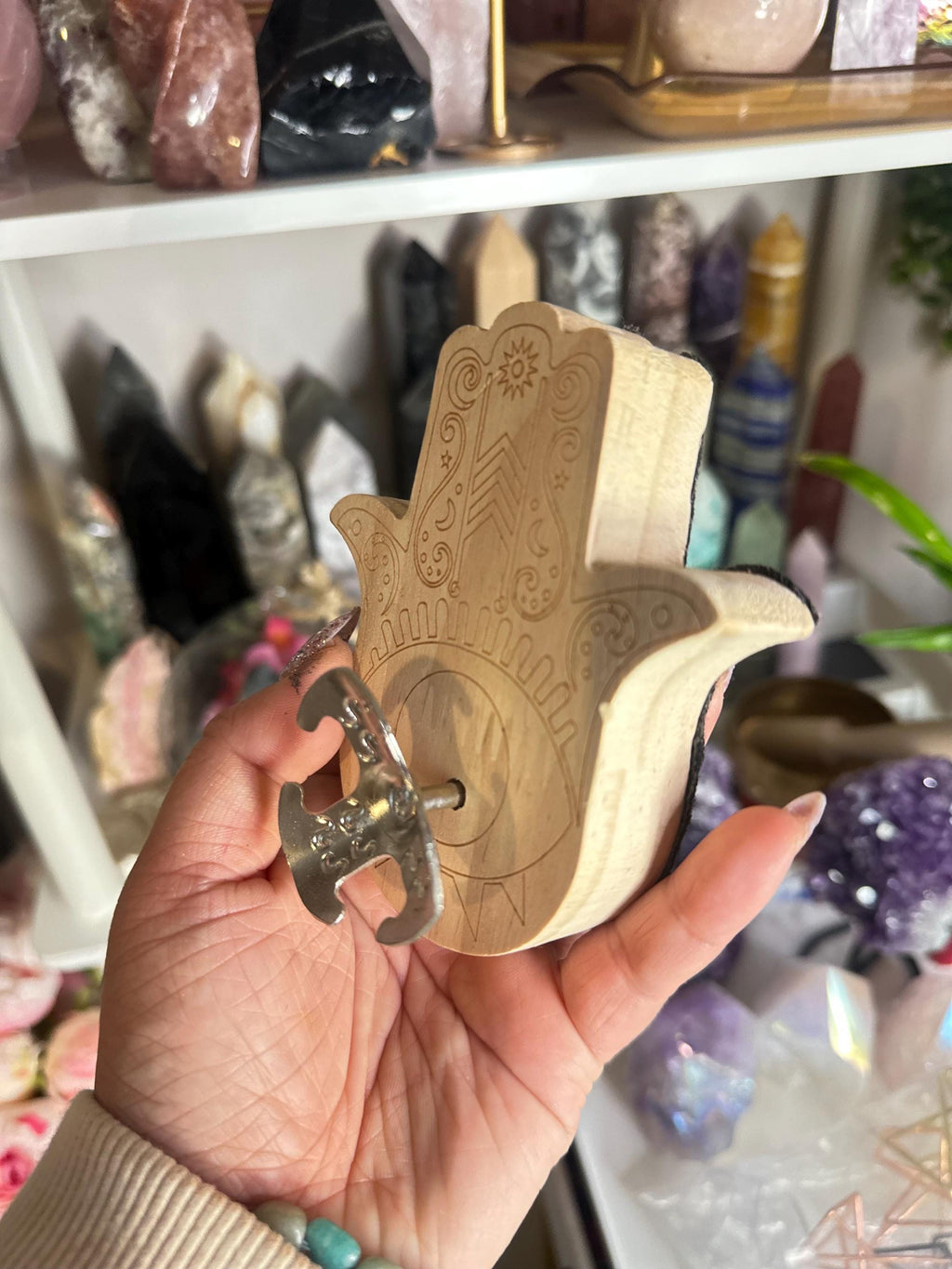Crystal Stand + Accessories | Large Wooden Hamsa Stand Sphere Holder