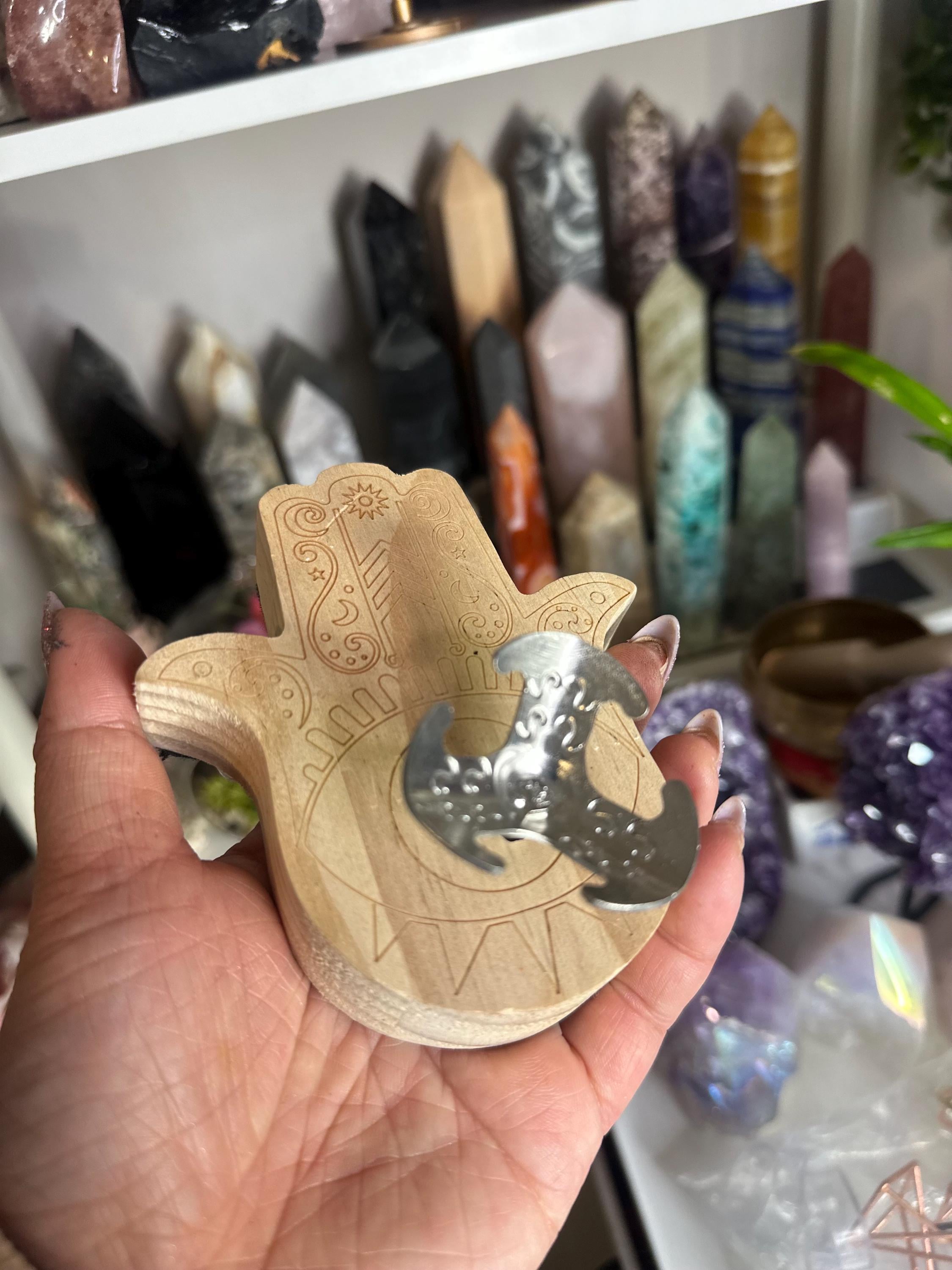 Crystal Stand + Accessories | Large Wooden Hamsa Stand Sphere Holder
