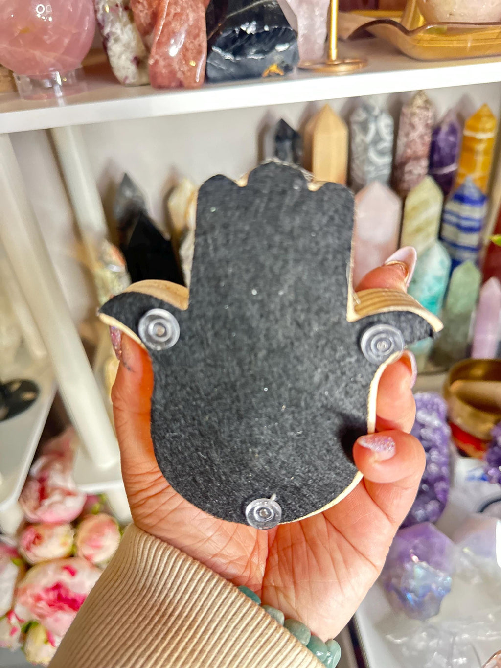 Crystal Stand + Accessories | Large Wooden Hamsa Stand Sphere Holder