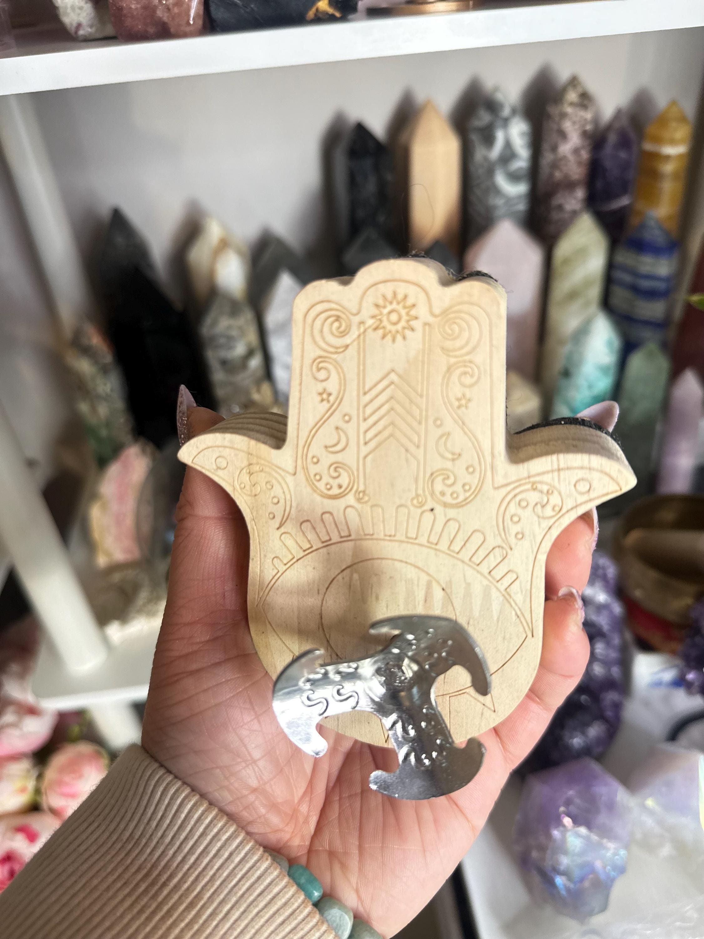 Crystal Stand + Accessories | Large Wooden Hamsa Stand Sphere Holder
