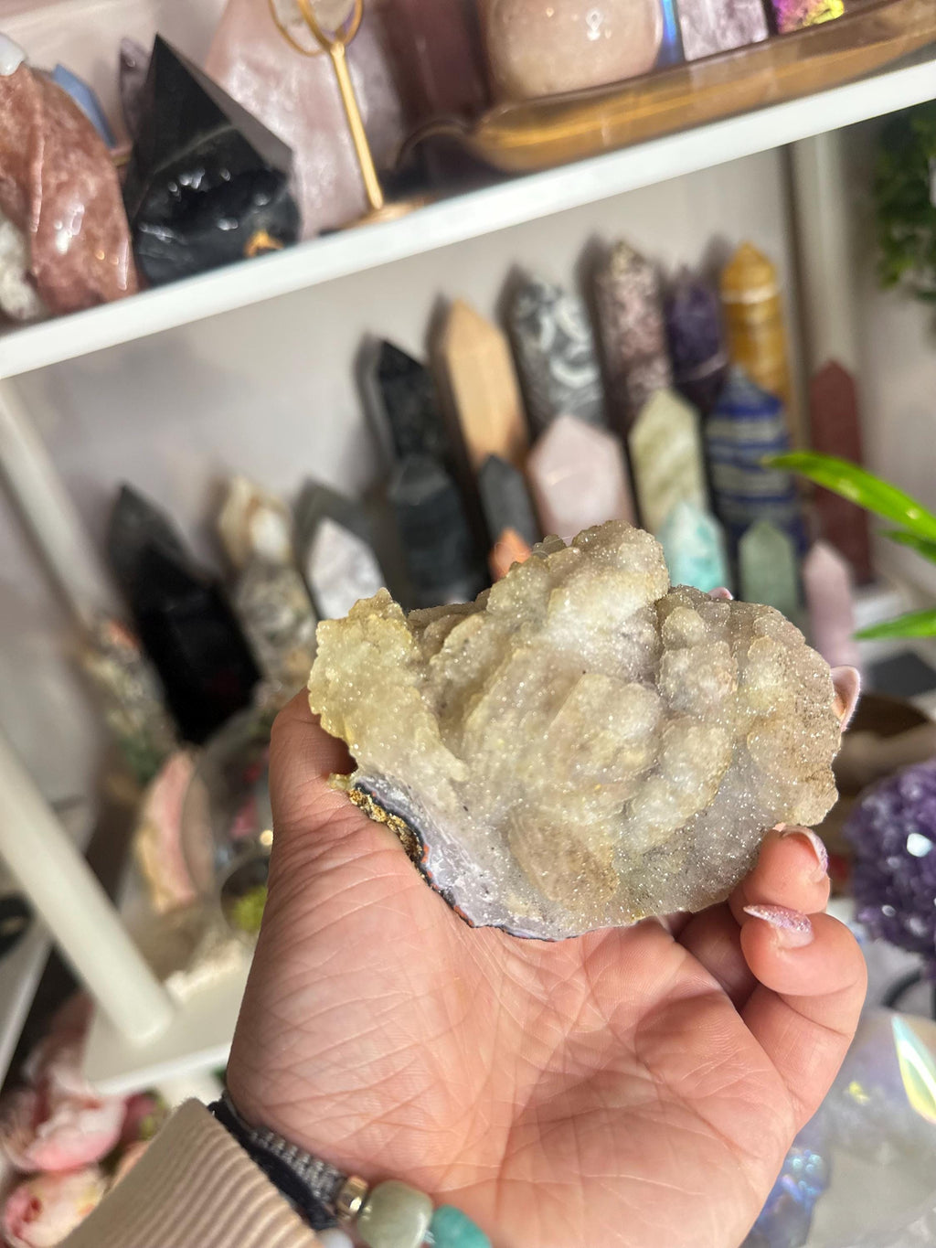 Crystal + Rocks | Unique + Rare | Sparkly Druzy Pale Yellow Sugar Rainbow Amethyst Cluster  | 5inch