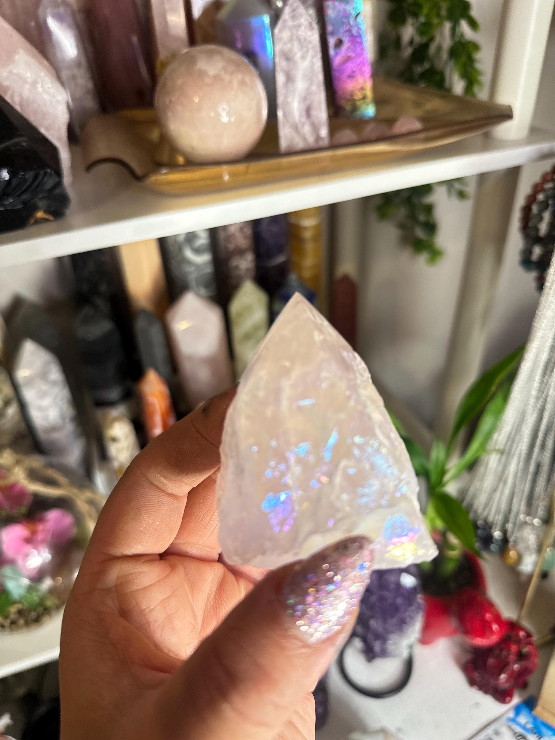 Crystal + Rocks | Polished | Angel Aura Top Polished Raw Point | 3.5in