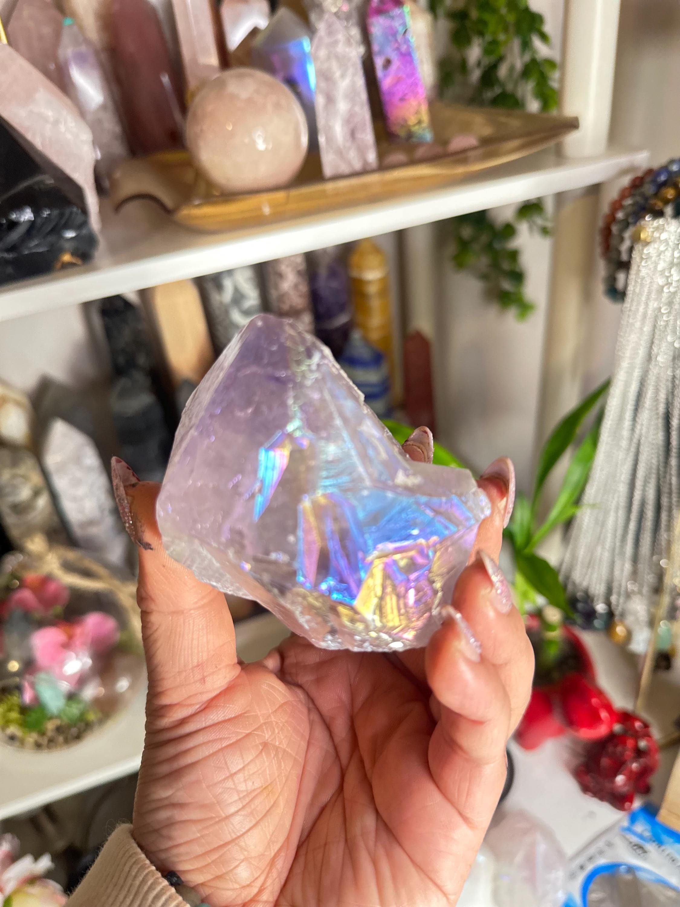 Crystal + Rocks | Polished | Angel Aura Top Polished Raw Point | 3.5in