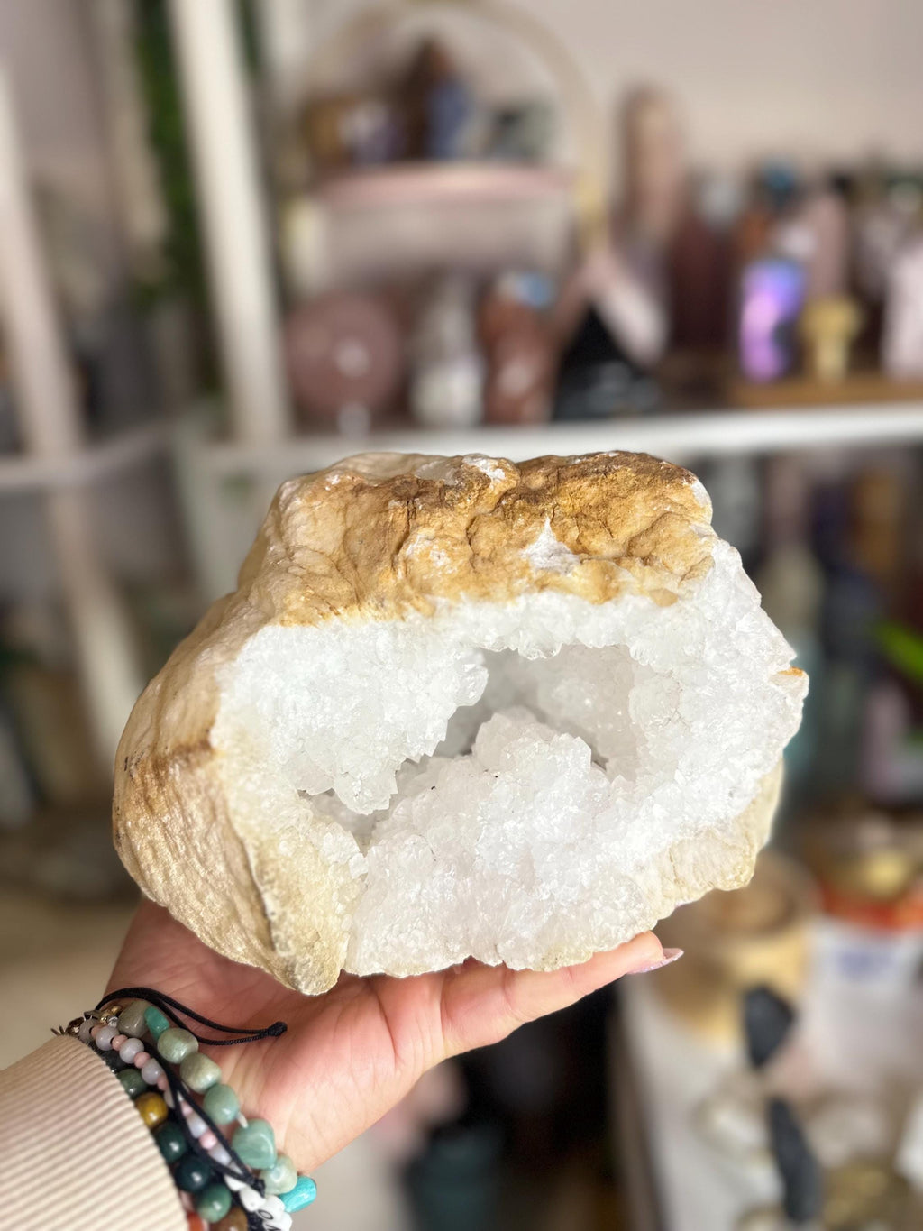 Crystal + Rocks | XXL Sparkly Druzy White Geode | 4lbs