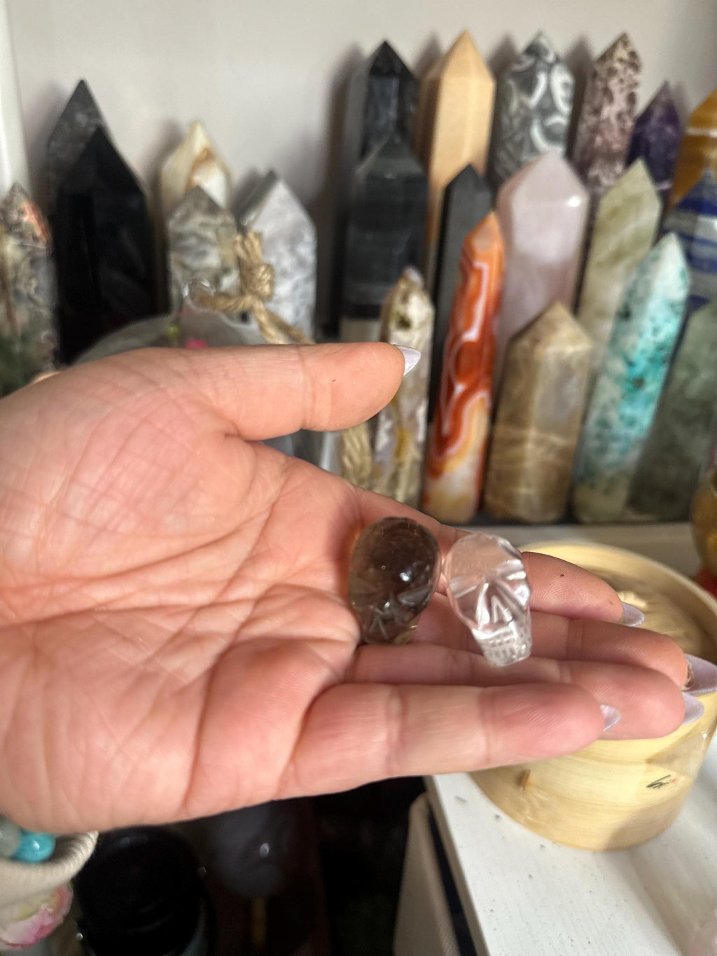Crystal + Rocks| Bundle of 2 | Clear Quartz + Smoky Quartz Skulls | 1inch