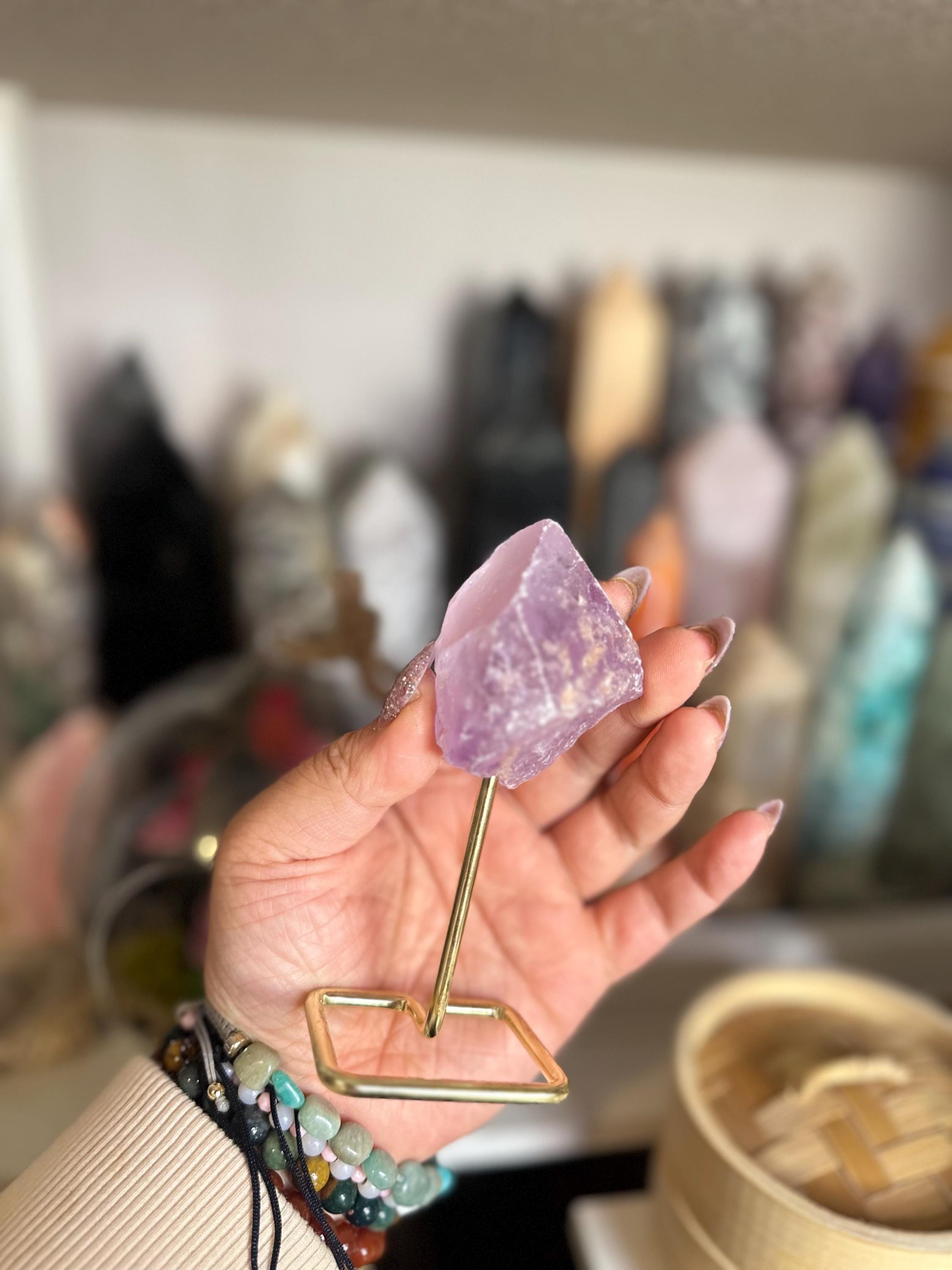 Crystal + Rocks | Unique | Translucent Raw Amethyst on Gold Stand | 4inch