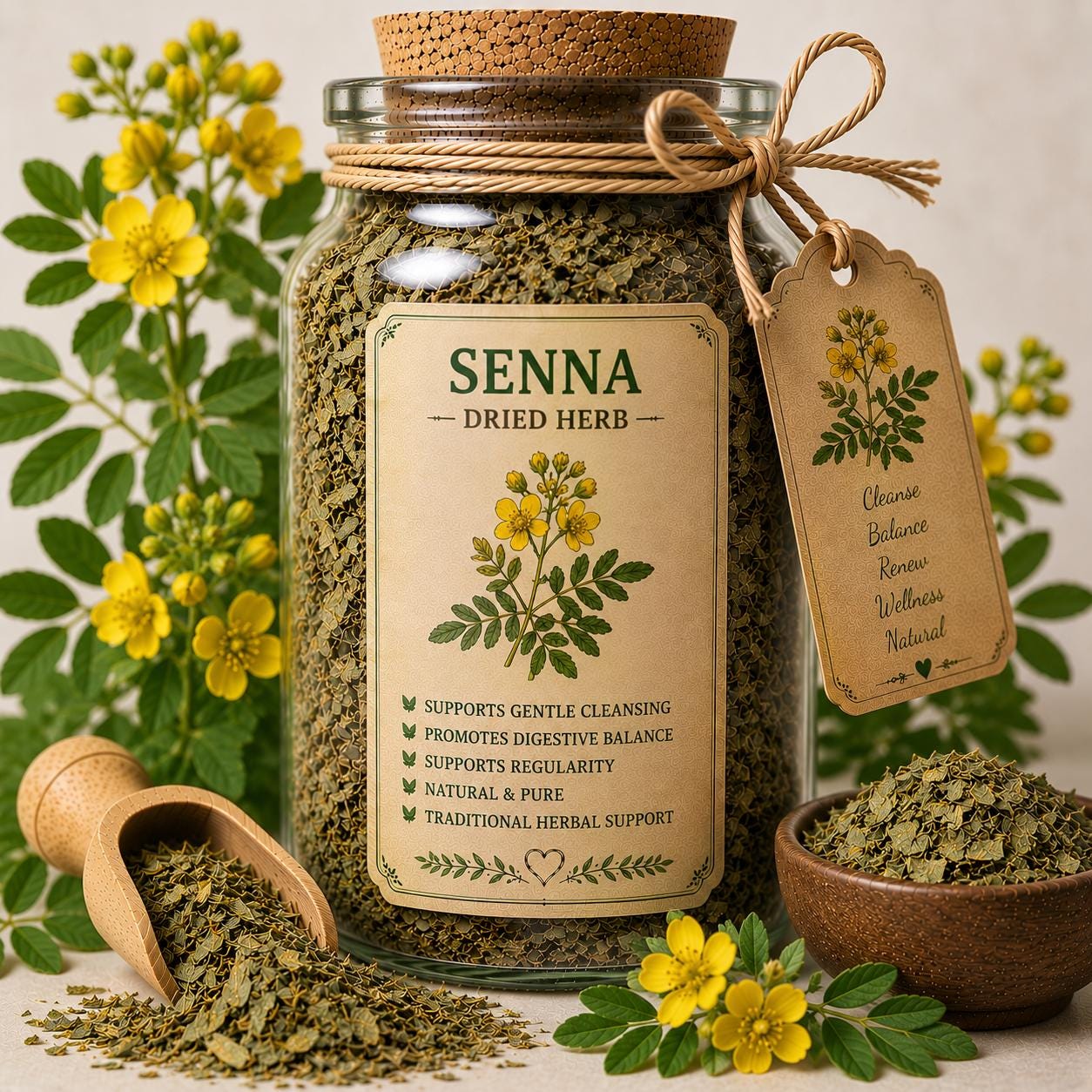 Herb Spell Jar + Spoon | Senna | Dried, Cut & Sifted | Senna | 50ML