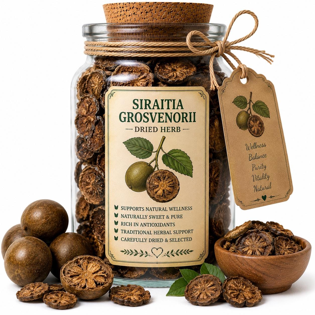 Herb Spell Jar + Spoon | Siraitia Grosvenorii | Dried, Cut & Sifted | Siraitia Grosvenorii | 50ML