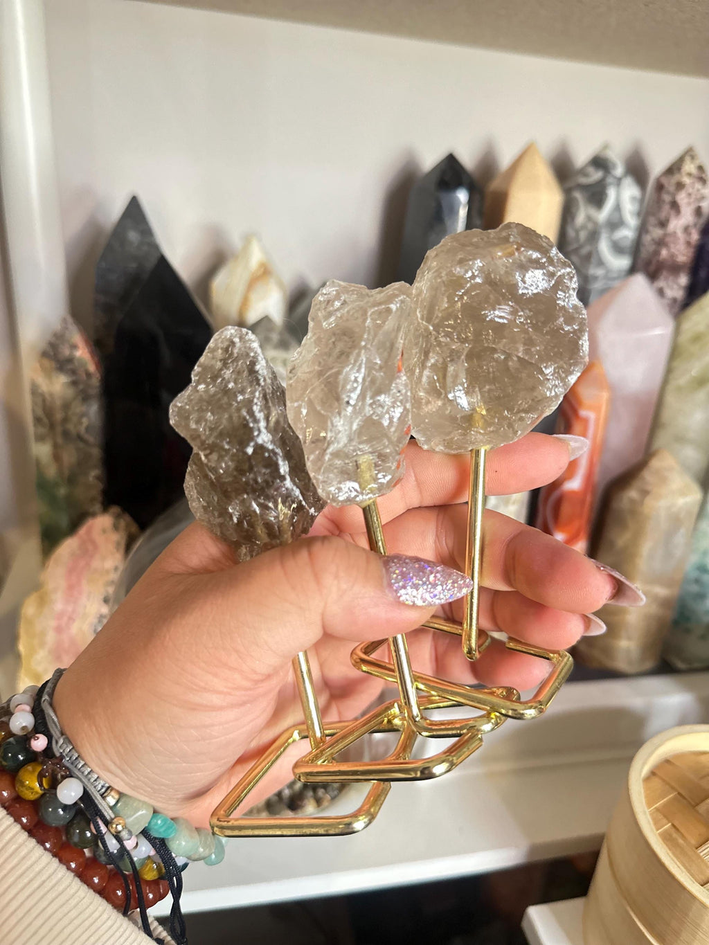 Crystal + Rocks | Unique | Translucent Smoky Quartz on Gold Stand | 4inch